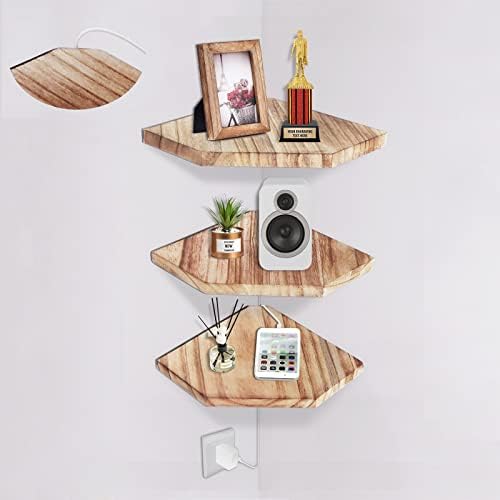 HAO Floating Corner Wall Shelves Rustic Diamond Shape Set of 3 Carbonized Black