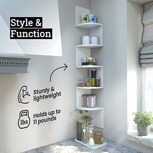Greenco 5 Tier Corner Shelf with Rustic Walnut Finish