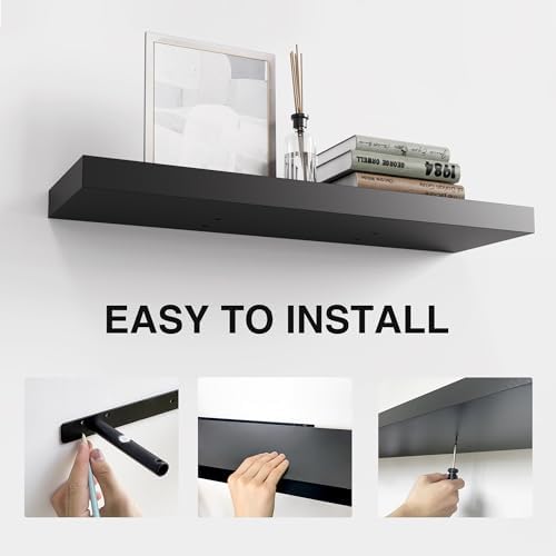 Colima Floating Wall Shelves Set of 3 Black Wood