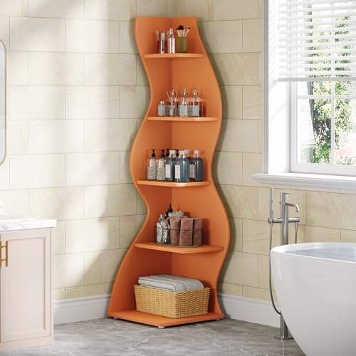 Tribesigns Wavy Corner Shelf Set of 2 Modern 5-Tier Bookshelf with Curvy Shape