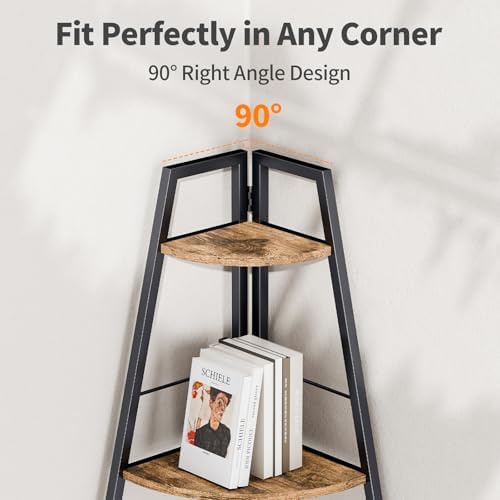 Rustic Tall Corner Ladder Shelf 5 Tier Industrial Bookshelf