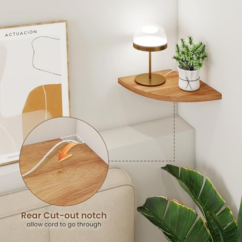 Fun Memories Corner Shelf Wall Mount Solid Oak Floating Shelves with Cable Hole 85in Rustic Design for Home Use