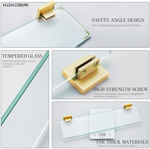 KOKOSIRI Floating Tempered Glass Shelf 16x56 Inch