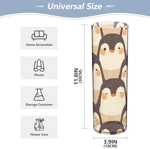 Cute Cartoon Penguin Plastic Cylinder Vase 118x39 Inch