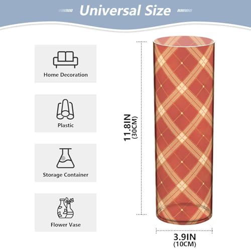 Chequer Pattern Red Gold Plastic Cylinder Vase 118x39 Inch