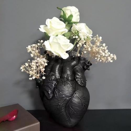 Heart Shaped Gothic Anatomical Resin Flower Vase Black