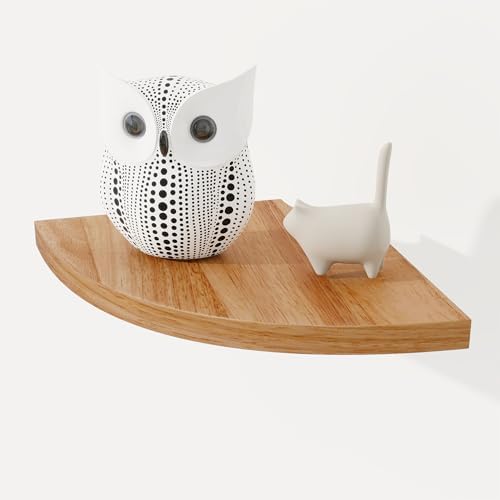 Fun Memories Corner Shelf Wall Mount Solid Oak Wood Floating Shelves with Cable Hole 7in Rustic Design for Home