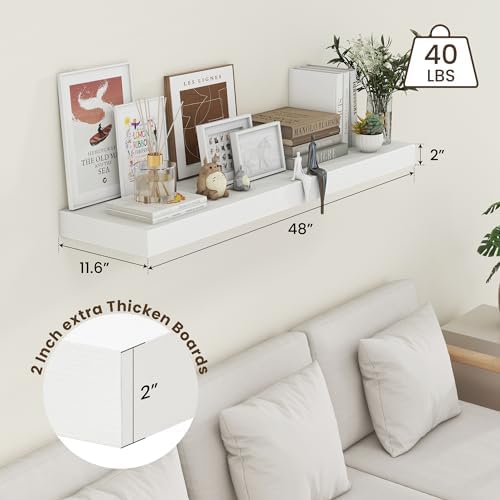 FLYJOE White Floating Shelves 48x12 Wall Set