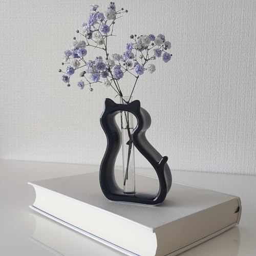 Japanese Ceramic Cat Vase for Flowers and Dried Flowers