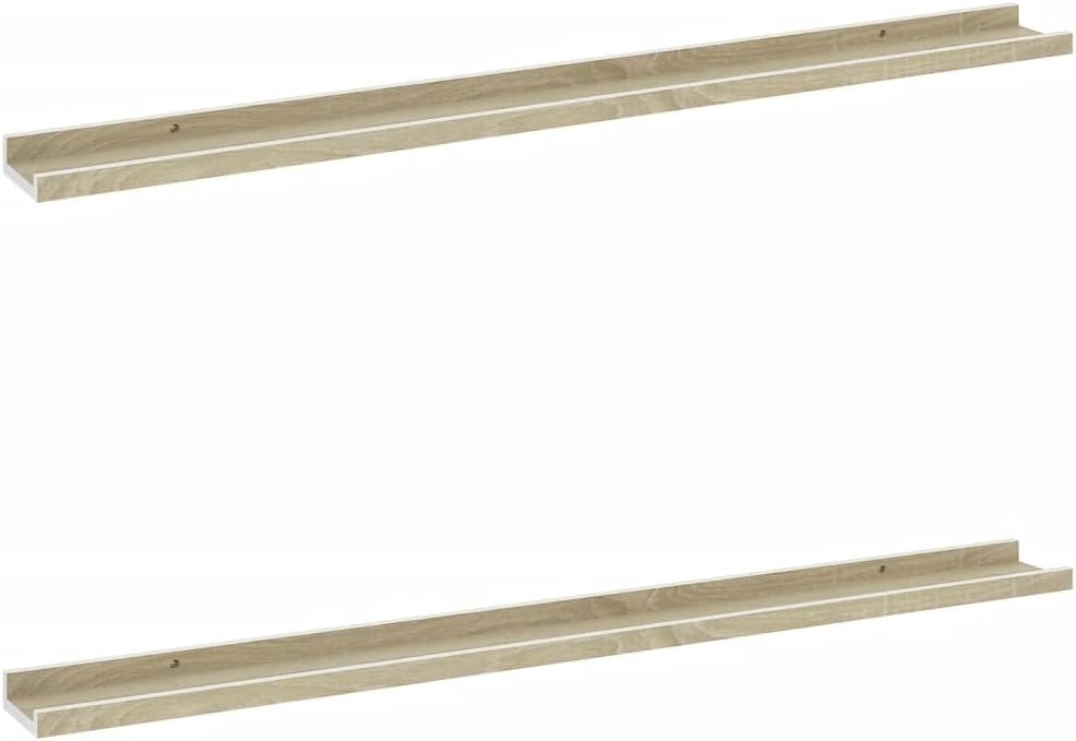 2 pcs Wall Shelves White and Sonoma Oak 394x35x12 for Bedroom Kitchen Decor