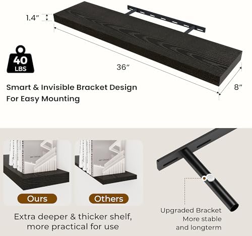 Dreamland 36 Inch Floating Shelves Set of 2 Black