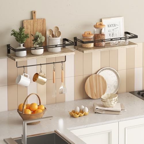 YGEOMER Floating Shelves Bathroom Organizer Over Toilet Wall Mount Rustic Brown Black