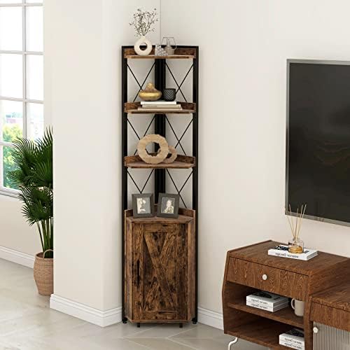 LOKO 71 Inches Tall Corner Shelf with 4 Tiers and Storage Cabinet