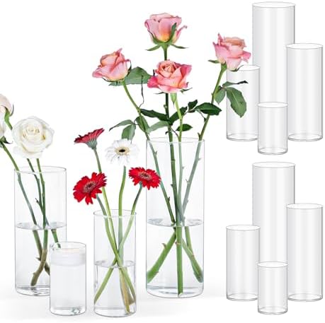 12PCS Clear Cylinder Vases for Centerpieces Wedding Decor