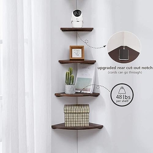 Conamily Corner Shelves Set of 2 16 Inch Solid Oak Wood Floating Wall Shelves with Wire Hole for Plants and Decor