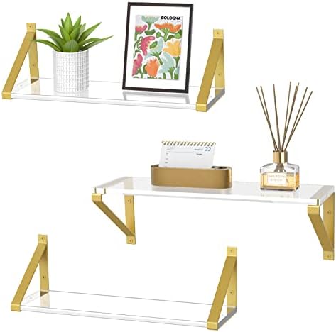 Gold Floating Shelves Set of 3 8mm Clear Acrylic Display