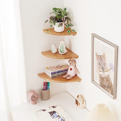 Natural Oak Corner Shelf 14 Inches Floating Display Shelf