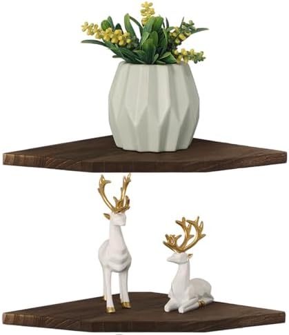 Joiishom Wood Corner Wall Shelves Set of 2 Brown 10 Inch