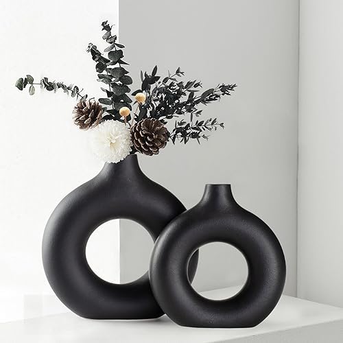 CEMABT Modern Donut Shape Black Ceramic Vase