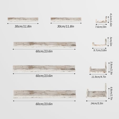 Lyeasw Rustic White Floating Shelves Set of 5