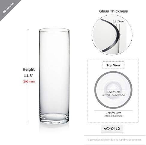 WGVI Quality Thick Weighted Clear Cylinder Glass Vases 6 Pcs