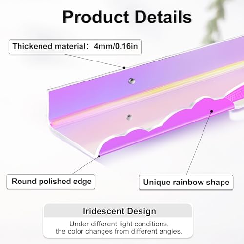Rainbow Glitter Floating Shelves Set of 2 for Home Decor