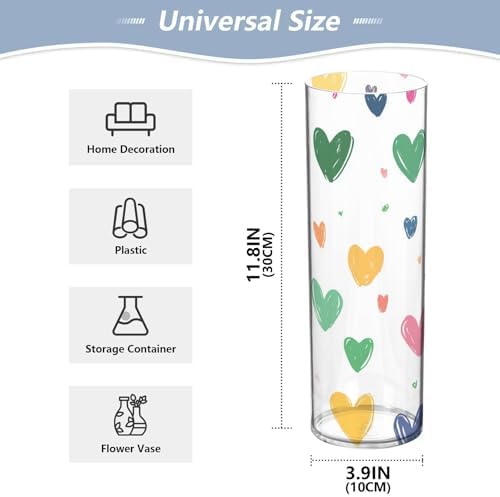 Colorful Love Hearts Plastic Cylinder Vase 118 x 39 Inch Decorative Hurricane Floating Candle Holder Modern Indoor Decor