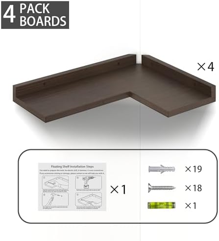 4 Tier Floating Corner Shelves Rustic Walnut