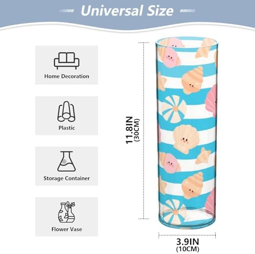 Summer Stripe Shell Blue Plastic Cylinder Vase 118x39 Inch