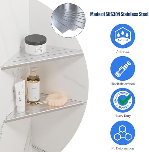 Neodrain 10 Inch Brushed Steel Corner Shelf Set of 2 No Drilling