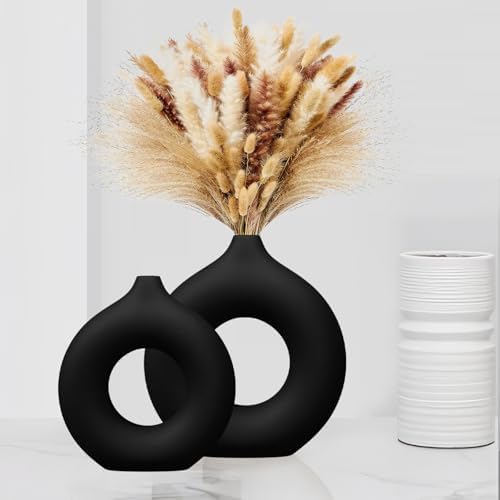 CozyKoala Matte Black Ceramic Donut Vase Set of 2