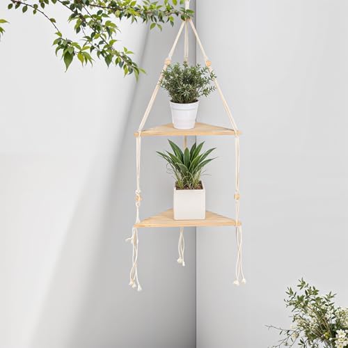 Corner Shelf White Wall Hanging 2 Tier Wood Floating Shelves