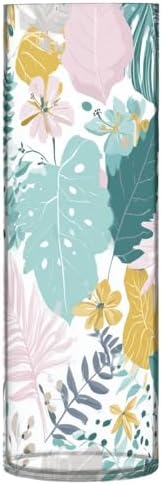 Tropical Leaves and Flowers Plastic Cylinder Vase 118 Inch Tall Clear Vase for Home Office Fireplace Decor
