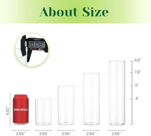 Hewory Clear Glass Cylinder Vases Set of 12 with Pearl String for Centerpieces