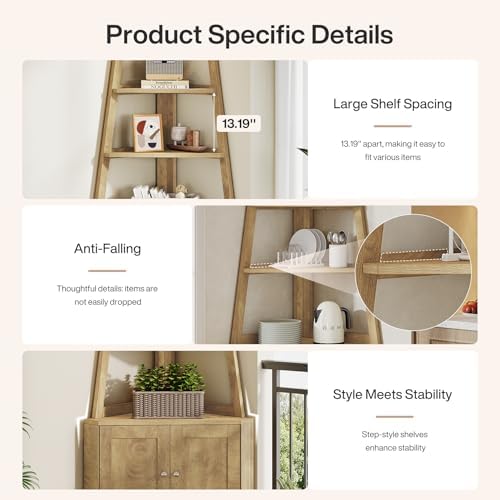 Tribesigns 709 Inch Tall Corner Shelf with Storage Cabinet