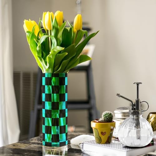 Buffalo Plaid Check Black Cyan Cylinder Vase 118 x 39 Inch