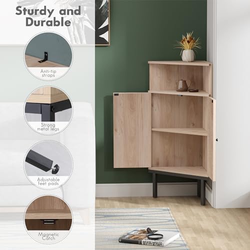 Yechen Corner Storage Cabinet with Adjustable Shelves and Rattan Doors