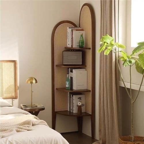 4-Tier Rattan Bookshelf with Solid Wood Frame 1