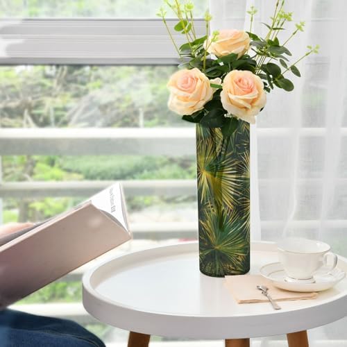 Green Tropical Leaves Plastic Flower Vase 118 x 39 Inch Decorative Hurricane Candle Holder