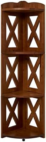 NHZ Corner Shelf Stand 4 Tier Natural Wood Bookshelf and Plant Stand Brown