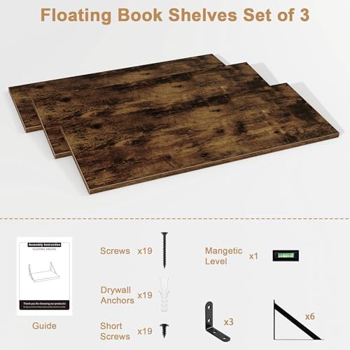 Fun Memories 3 Piece 40 Inch Floating Bookshelf Set