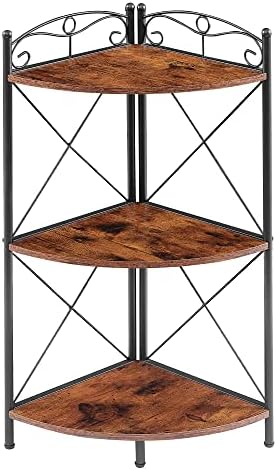 VECELO Corner Table with Storage Shelves for Compact Space