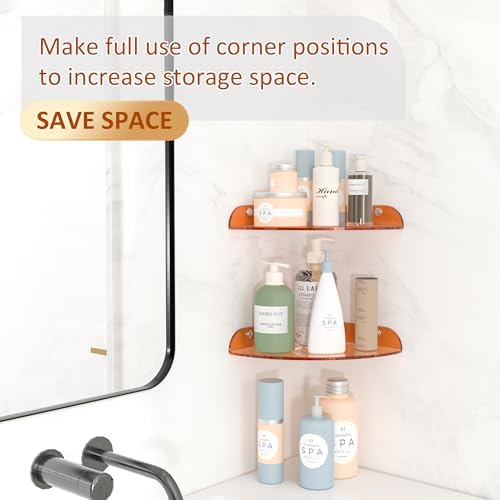 7x7 Inch Floating Corner Shelf Set of 2 Orange Acrylic Wall Mount Organizer