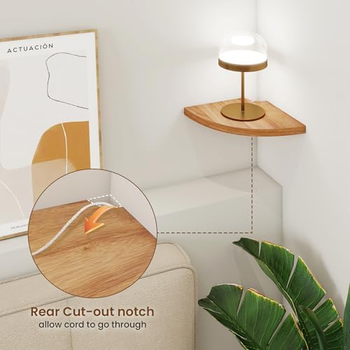 Fun Memories Corner Shelf Wall Mount Solid Oak Wood Floating Shelves with Cable Hole 7in Rustic Design for Home
