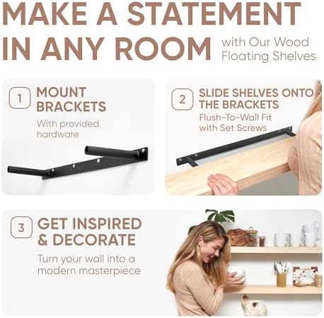 Homeforia 60 Inch Solid Wood Floating Shelf Set of 2