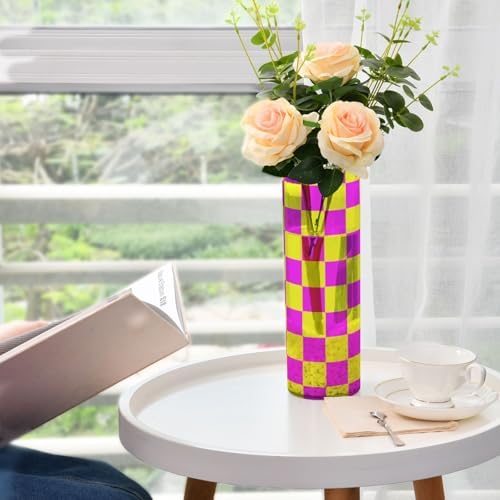 Buffalo Plaid Yellow Magenta Plastic Hurricane Candle Holder 118 x 39 Inch