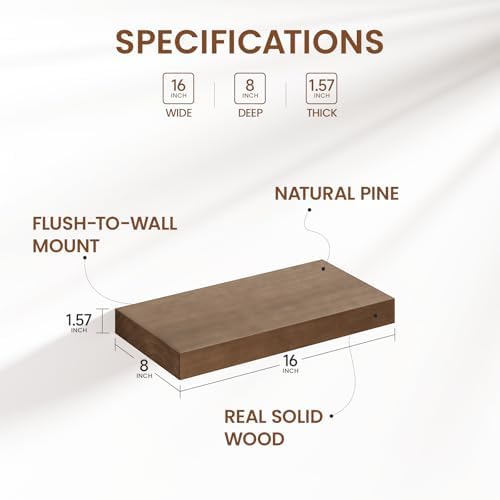 Heimlove Floating Shelves 2 Pack 16 Inch Natural Pine Bathroom Shelf Over Toilet Storage Decor