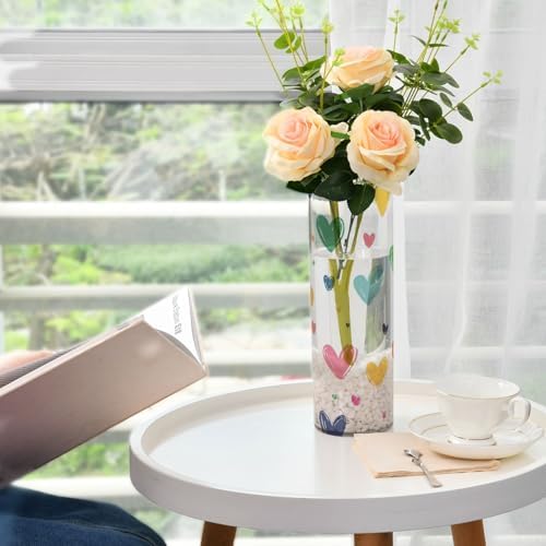 Colorful Love Hearts Plastic Cylinder Vase 118 x 39 Inch Decorative Hurricane Floating Candle Holder Modern Indoor Decor