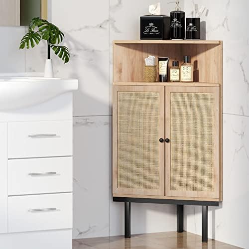 Xiao Wei 39 Inch Boho Corner Cabinet with Rattan Doors
