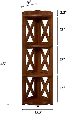 NHZ Corner Shelf Stand 4 Tier Natural Wood Bookshelf and Plant Stand Brown